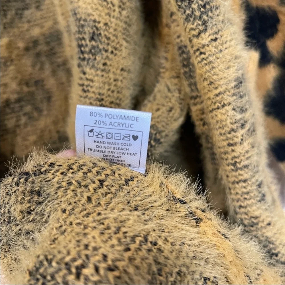 Fuzzy yellow leopard cardigan. Brand new without tags. Size S/M, but oversized. - Picture 3 of 3